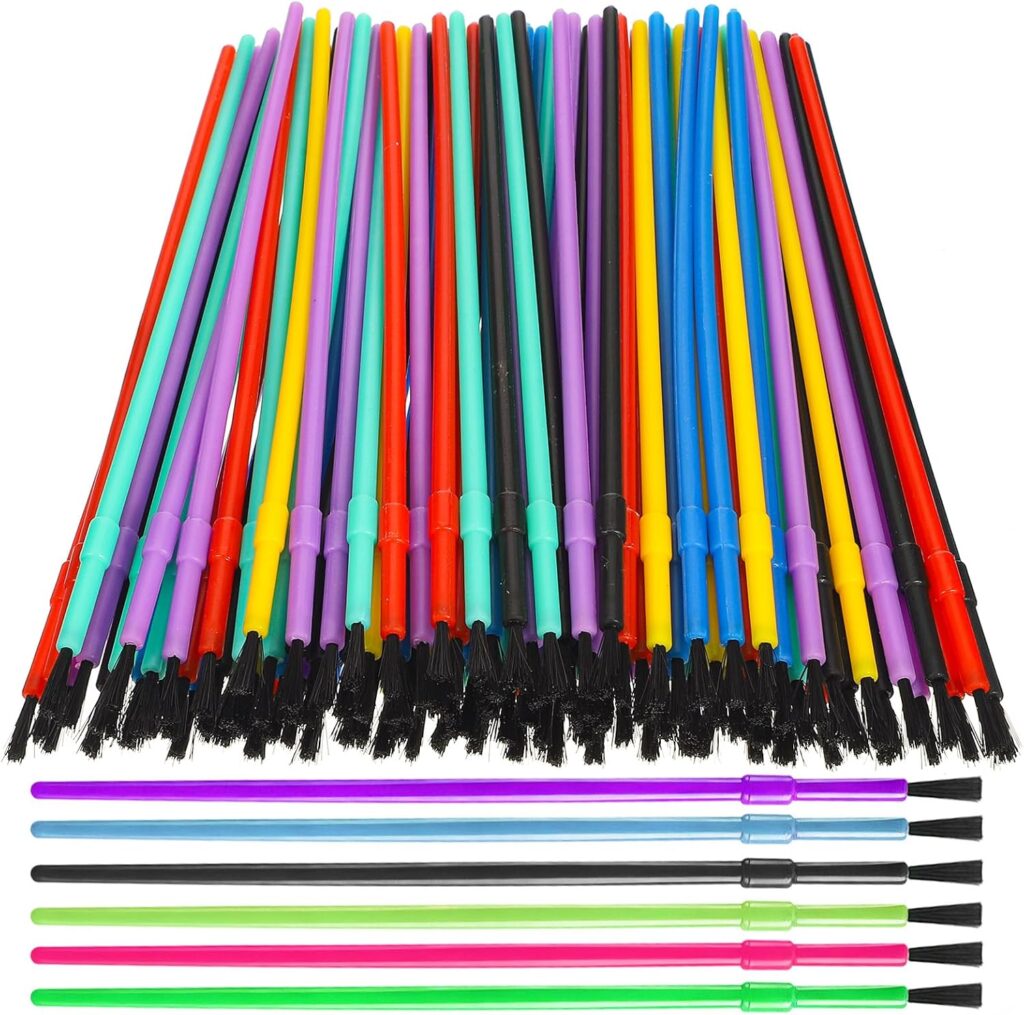 100 Pcs Plastic Paint Brushes Set, Acrylic Watercolor Painting Kit with Colorful Detail Brushes, Bulk Art Supplies for Kids Classroom Craft Party (6 Colors)