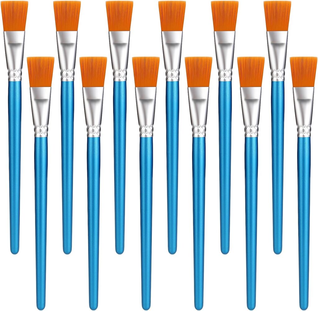 12 PCS 3/4 in Flat Paint Brushes for Acrylic Painting, Bulk Paintbrushes for Acrylic Paintings, Watercolor Paint Brush for Kids Adults Oil Detail Body Face Art