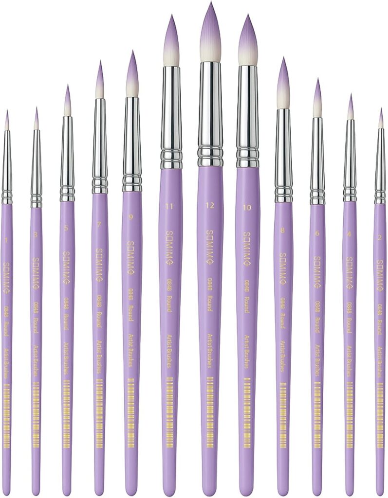 12 Pcs Round Professional Artist Watercolor Paint Brush Set, Purple