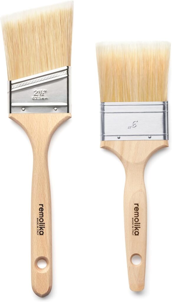 2 - Pack Premium Paint Brushes - Made in Italy – 3” Flat Paint Brush, 2,5” Angle Sash Brush - Premium Quality Synthetic Bristle Paint Brush Set - Ideal for Professionals and Homeowners