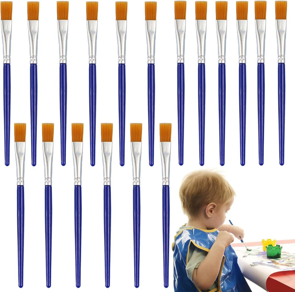 20 PCS Small Kids Paint Brushes 4.1 Inch Flat Tip with Round Acrylic Paint Brushes Set Craft Brushes for Detail Painting Kids Classroom Acrylic Watercolor Canvas Face Painting Touch Up