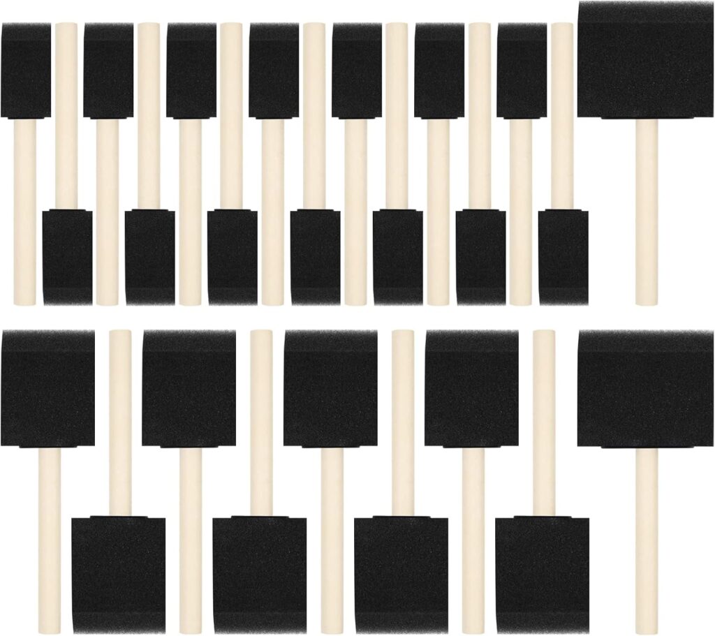 24 Pcs Foam Paint Brushes, Wood Handle Sponge Brushes for Painting, Staining, Varnishes, and DIY Craft Projects (1'', 2'' and 3'')