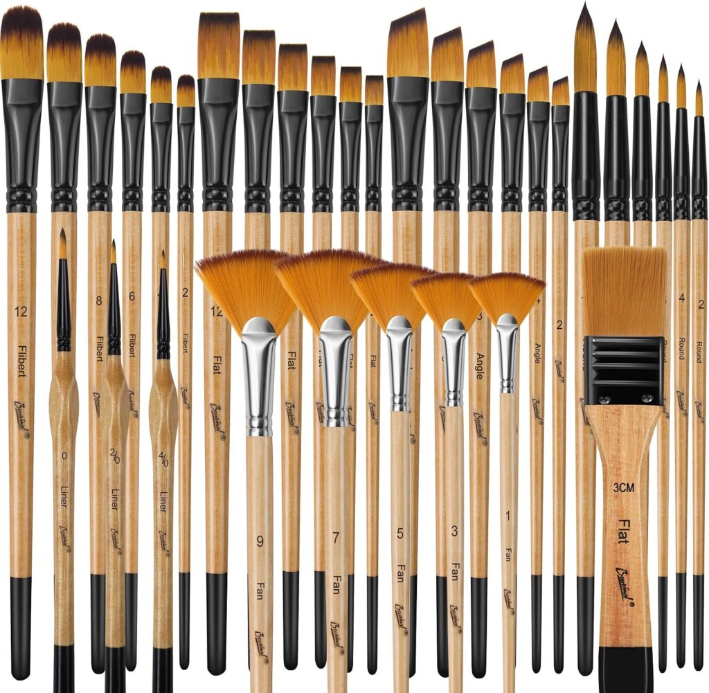 Bougimal 33 Pcs Paint Brush Set, No-Shedding Artist Paint Brushes