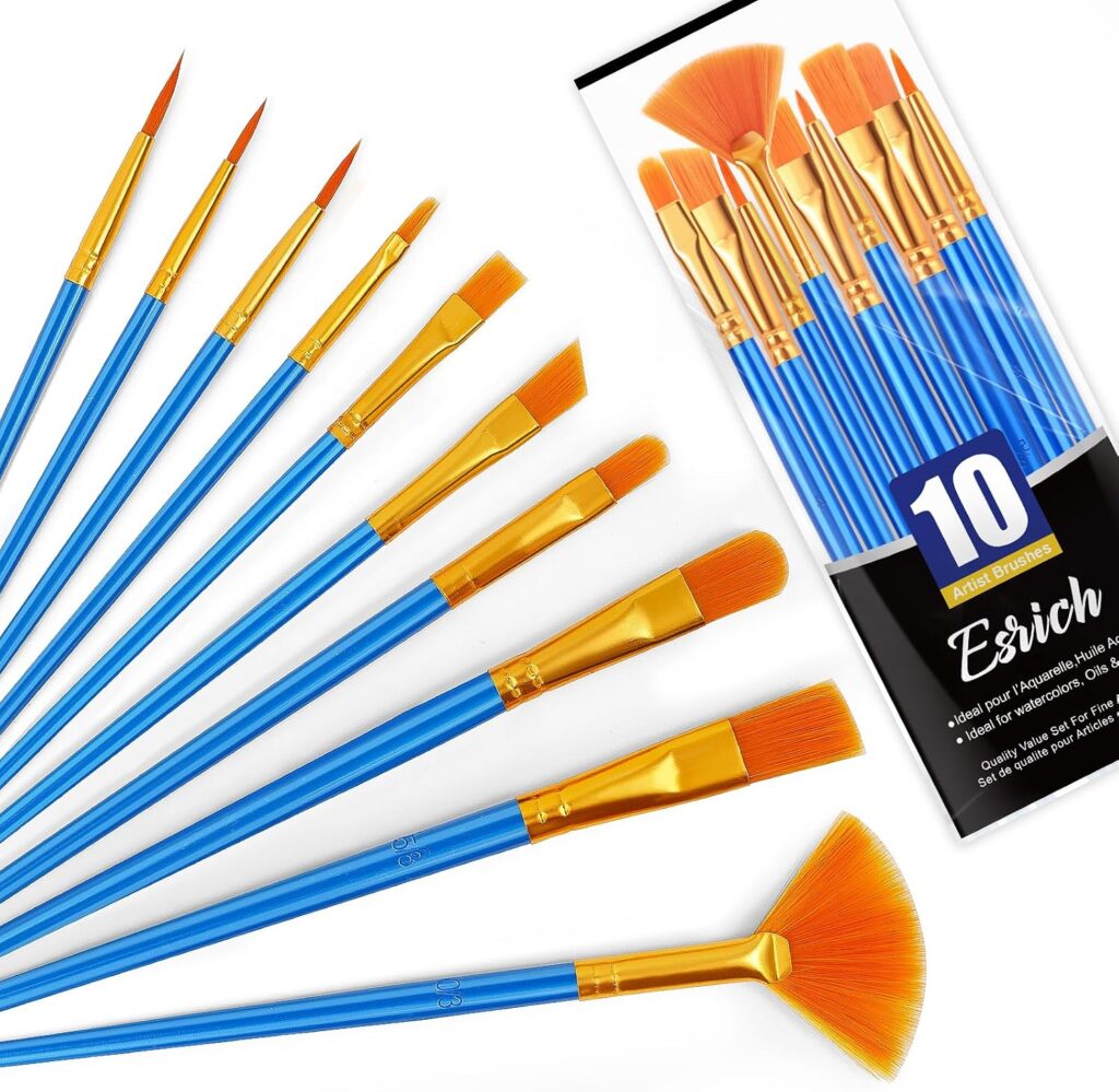 ESRICH 10PCS Paint Brushes, Paint Brush for Acrylic Painting