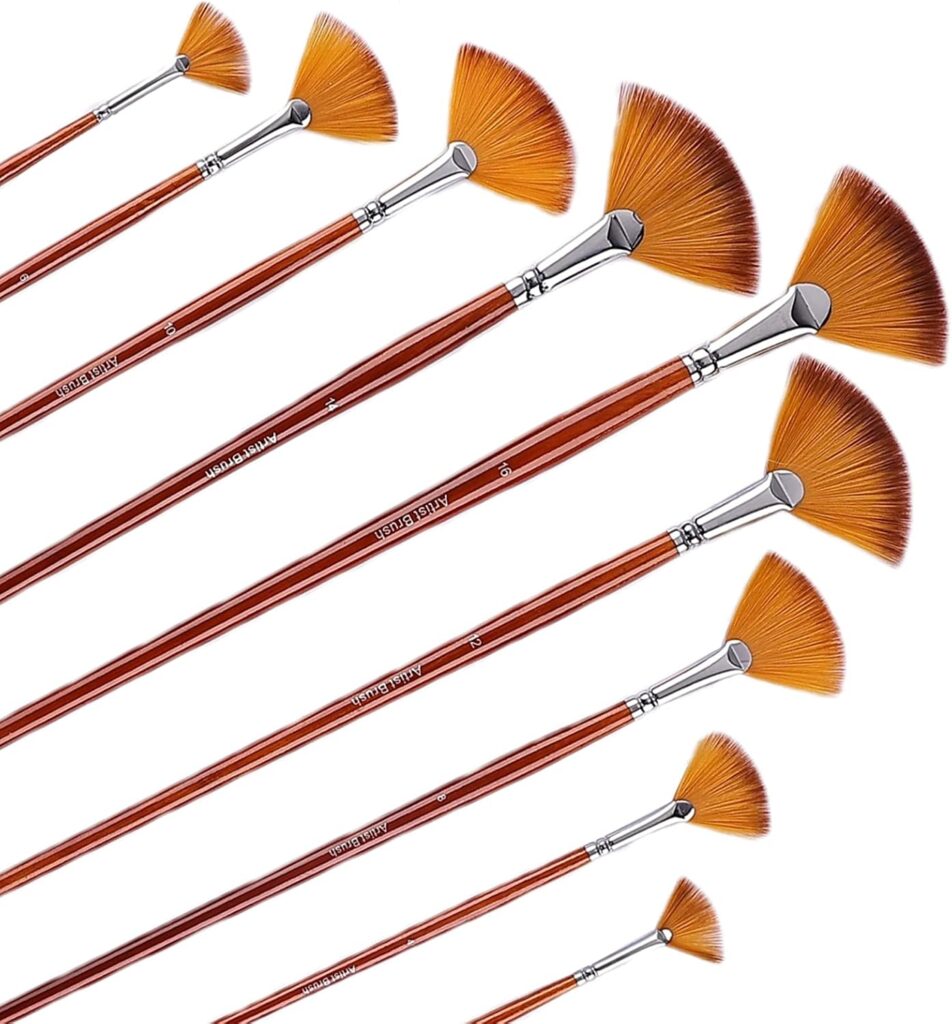 Fan Paint Brush Set, 9PCS Nylon Fan Brushes for Acrylic, Oil & Watercolor