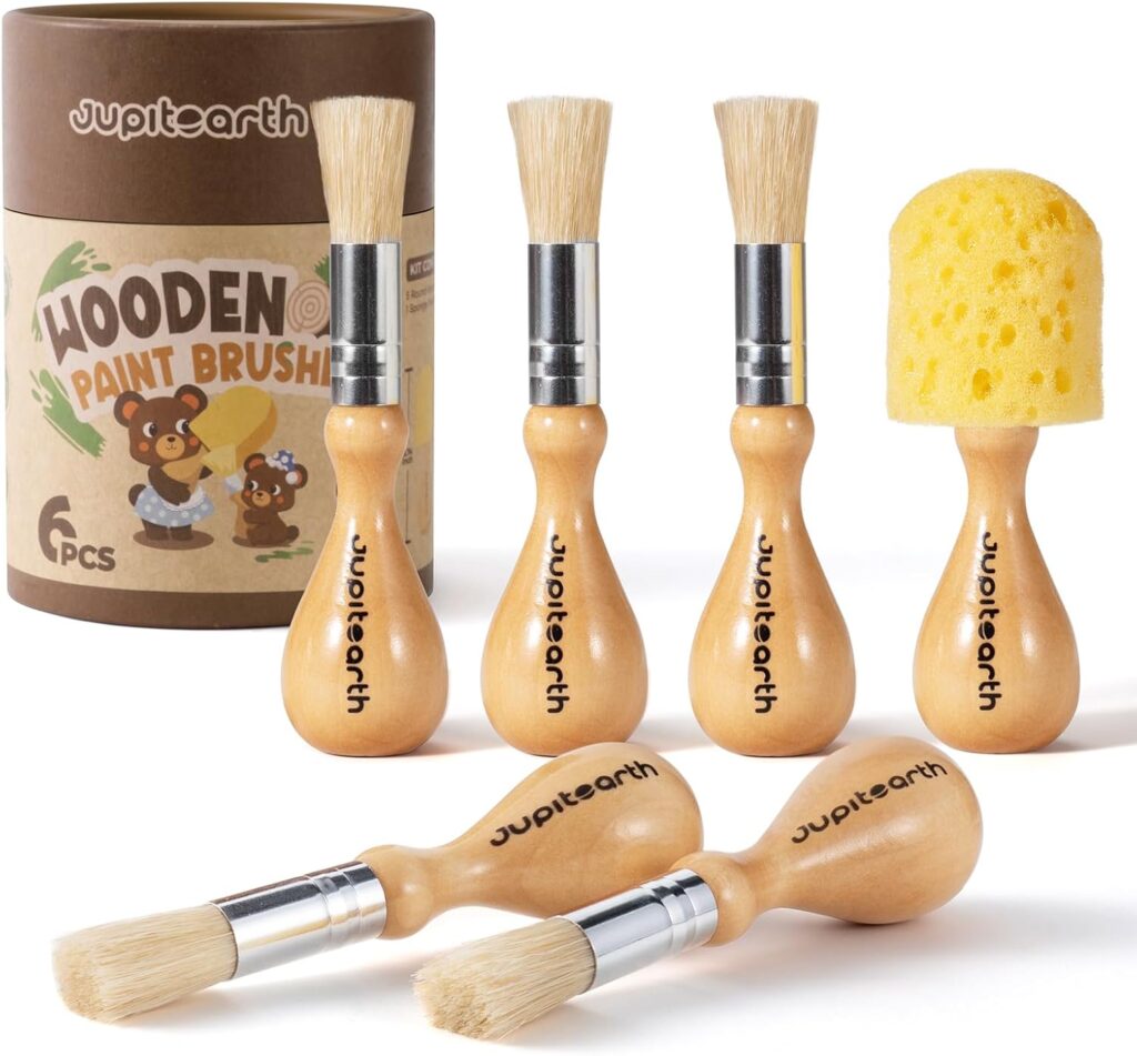 JUPITEARTH Natural Wood Handle Paint Brushes for Kids, 6-Pack