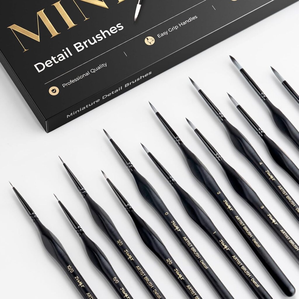 JUSART Miniature Paint Brushes 12 PCS, Fine Tip Model Paint Brushes, Black