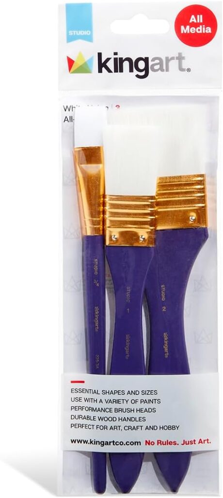 KINGART 3-Piece Paint Brushes, Acrylic Painting Brush Set, Watercolor Brushes, Acrylic Brushes for Oil Watercolor, Nail Miniature Detailing, and Rock Painting