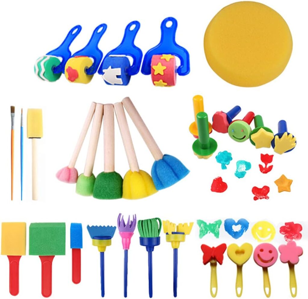 Kids Paint Sponges,Paint Sponges for Kid,Early Learning Kids Toddlers Paint Brushes Sponge Stamps Foam Art Craft Drawing Tools (30 Pack).