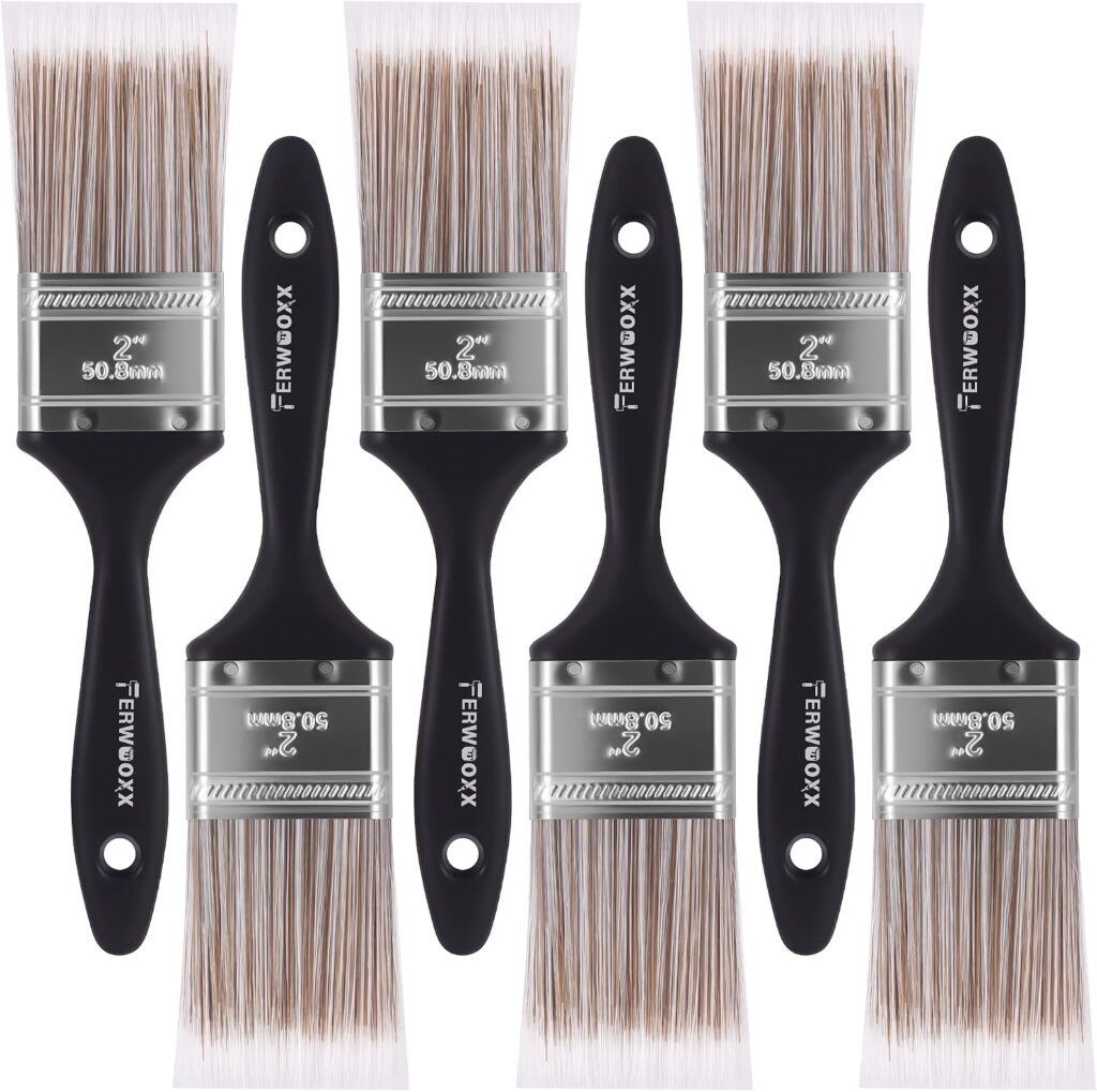 Paint Brushes -2 Inch Flat and Angle Paint Brush for All Latex and Oil Paints & Stains Paintbrush for Varnish, Paste, Gesso and Limewash(6 Packs)