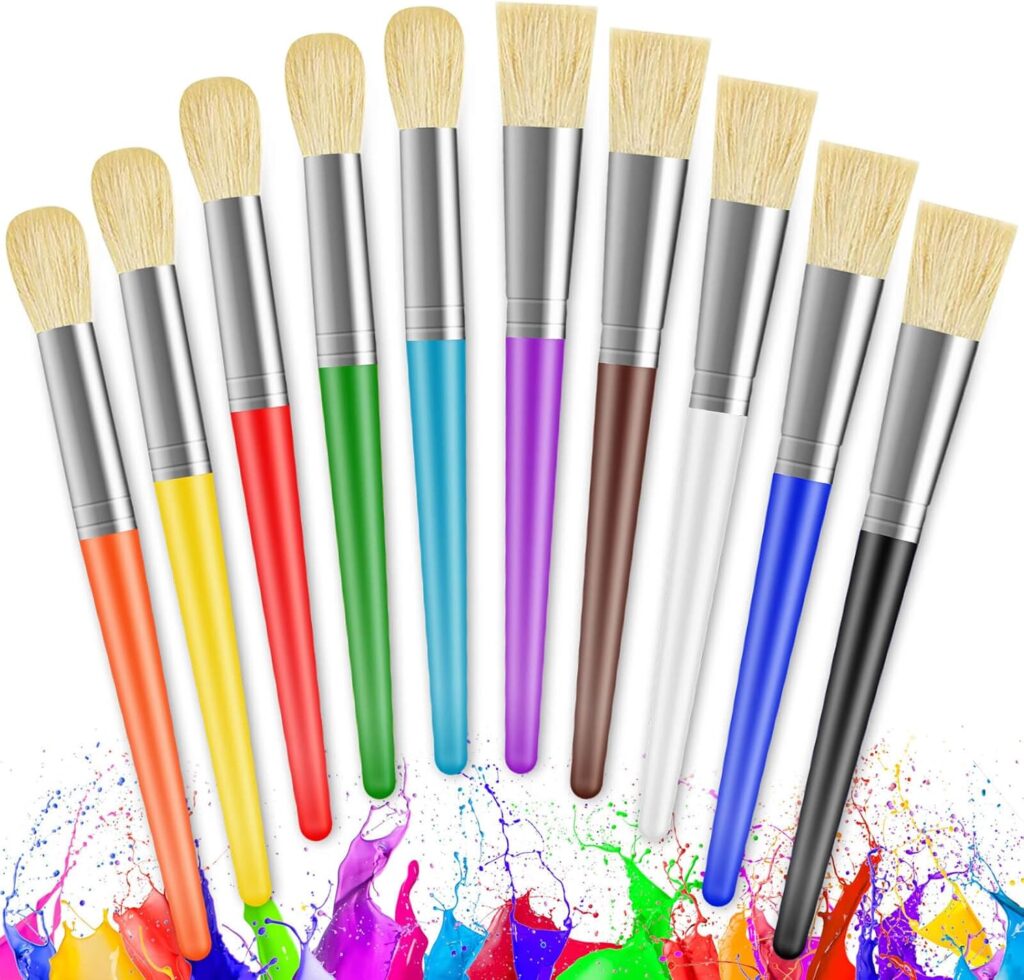 Paint Brushes for Kids, 10 Pcs Big Washable Chubby Toddler Paint Brushes, Easy to Clean & Grip Round and Flat Preschool Paint Brushes with No Shed Bristle for Acrylic Paint, Washable Paint