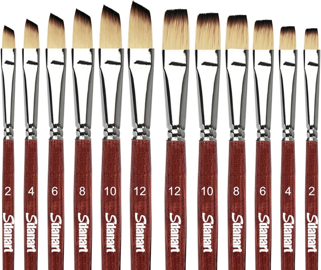 Sdanart Watercolor Brushes 12 PCS,6 Flat Paint Brushes 6 Angular Paintbrush