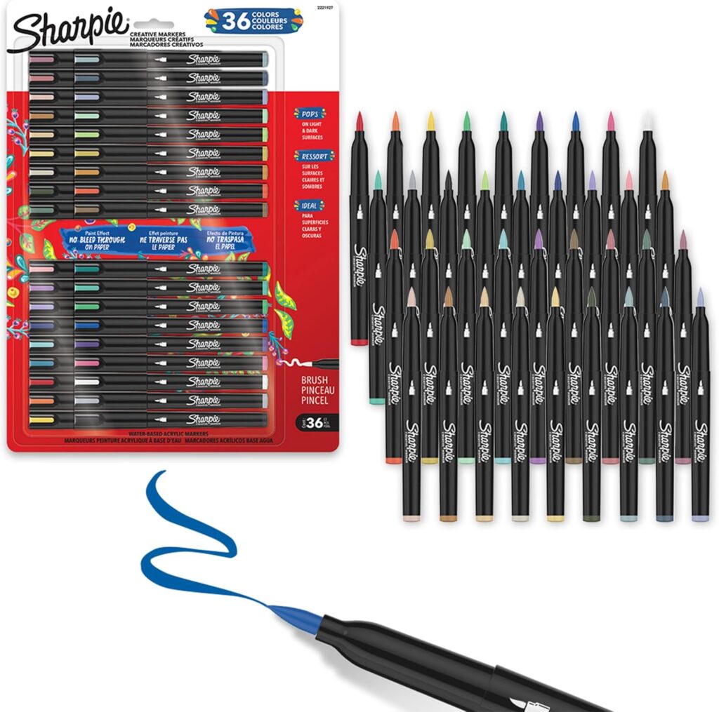 Sharpie Creative Markers Variety Pack, Water-Based Acrylic Paint Markers, Brush Tip, Assorted, 36 Count