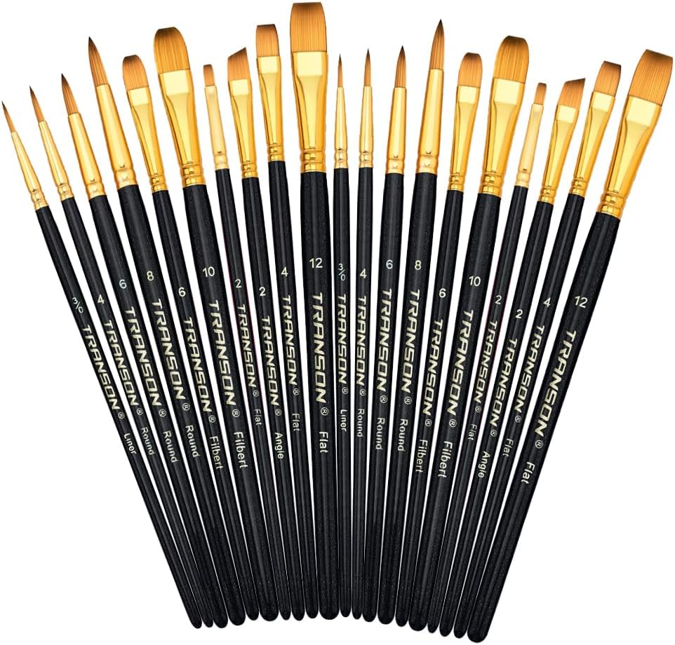 Transon 20pcs Art Painting Brush Set for Acrylic Watercolor Gouache Hobby Craft Face Painting Black