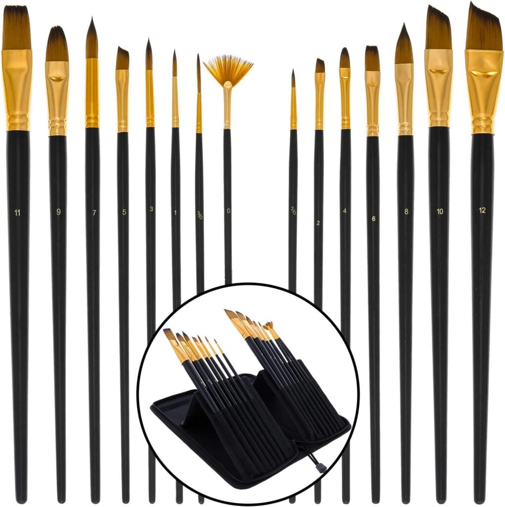 U.S. Art Supply 15 Piece Artist Long Handle Synthetic Paint Brush Set