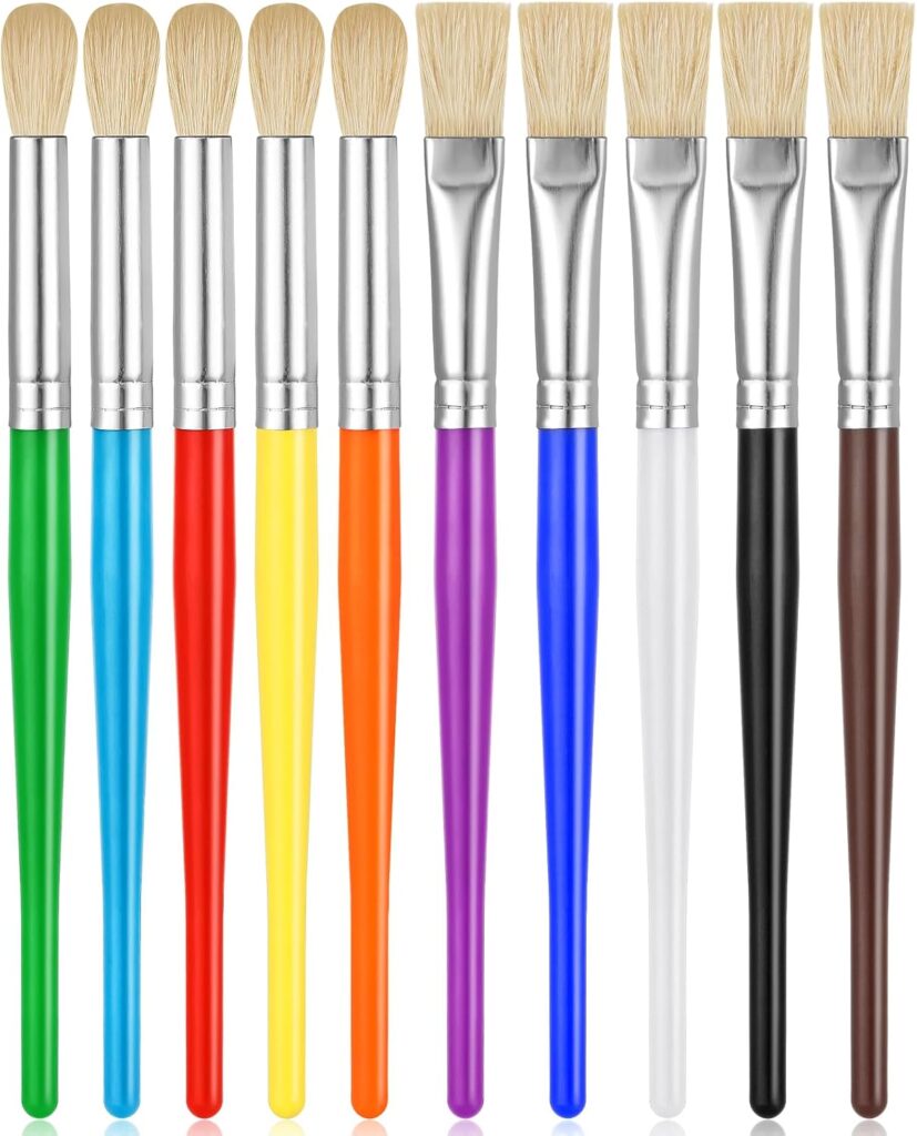 YGAOHF Round and Flat Kids Paint Brush Set, 10 Pcs