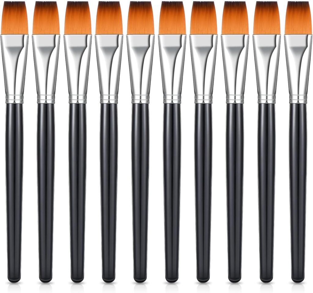 Zonon 10 Pcs 3/4 Inch Flat Paint Brushes Acrylic Painting Craft,Brown