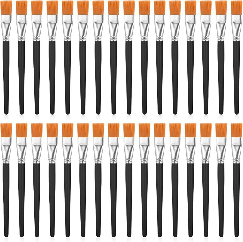 32 Pcs 1 Inch Flat Paint Brushes for Acrylic Painting Watercolor Large Acrylic Paint Brush Artist Painting Brush with Wooden Handles for Acrylics, Watercolor, Oil, Crafts, Face Body Art, Black