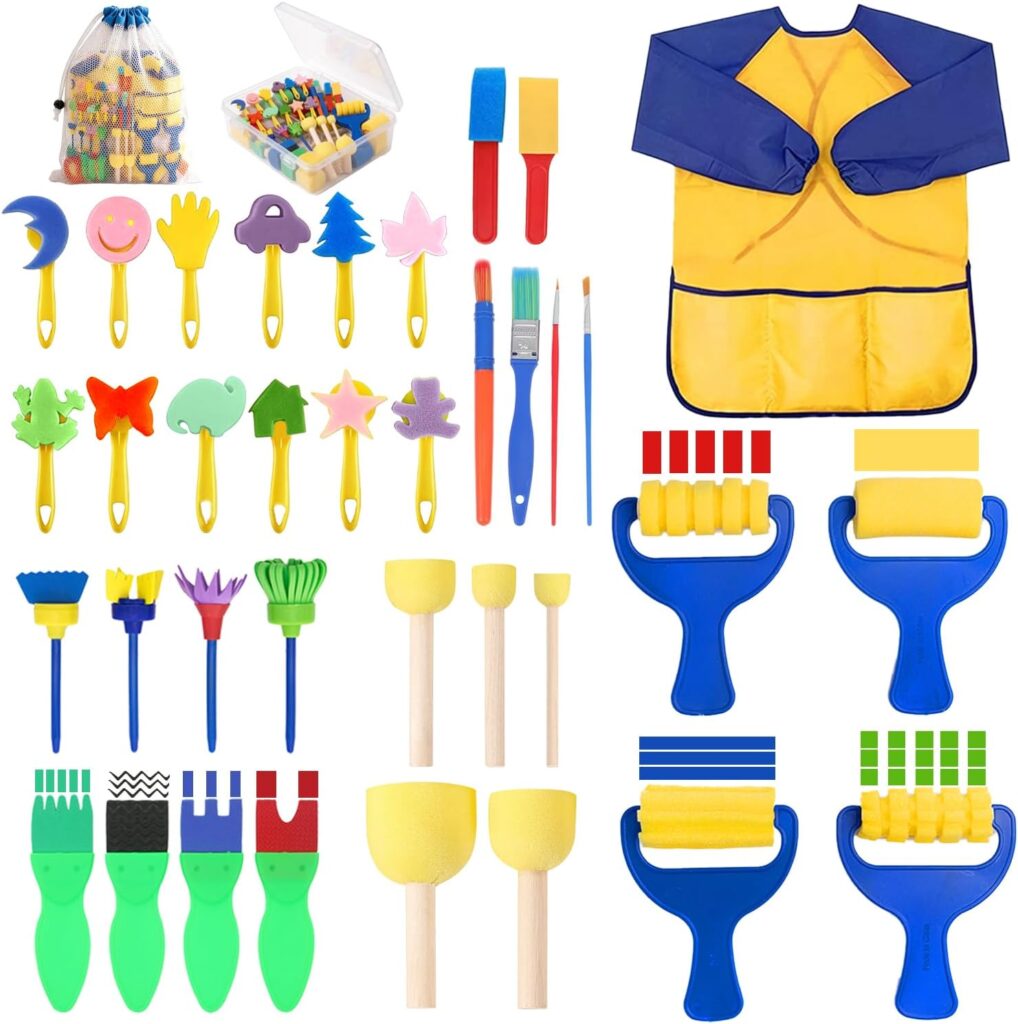 36-Pack Sponge Paint Brushes, Washable Painting Brushes, Toddler Painting Set, Early Learning Foam Roller Sponge Art Crafts Kit with Storage Bag, Creative Gift