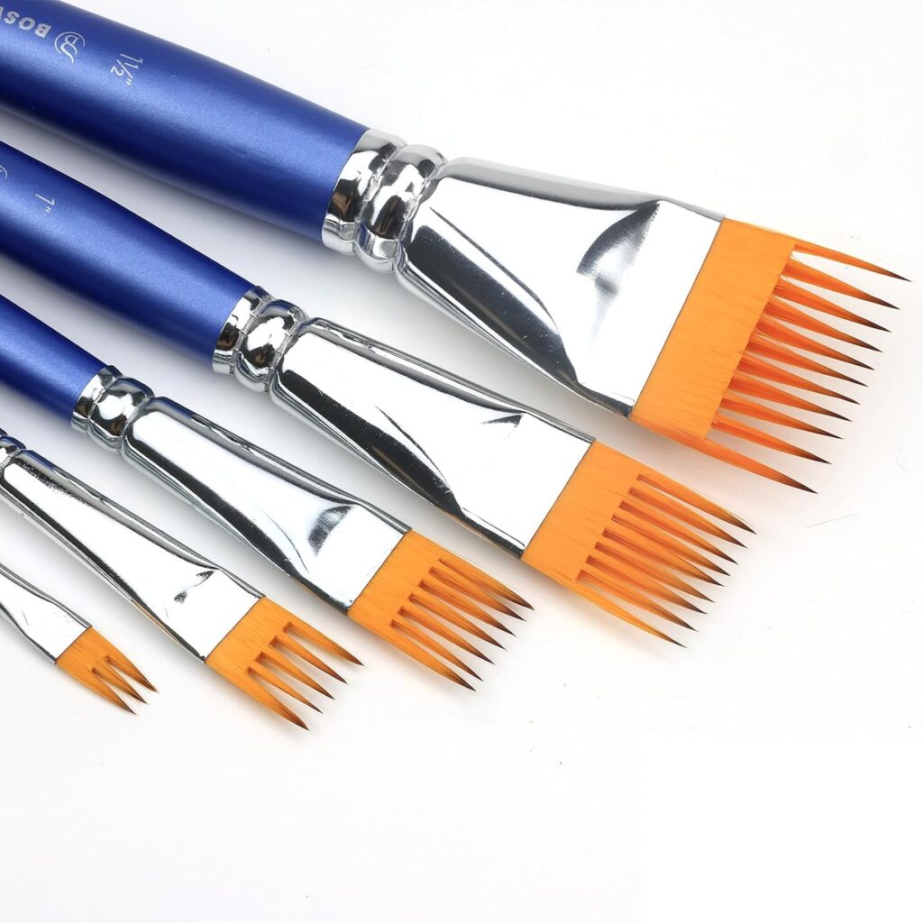 5PCS Grainer Brush Set, Dual-Layer Flat Texture Brushes for Acrylic, Oil & Watercolor Painting, Comb Rake Brushes for Wood Grain, Fur, Grass & Hair Effects, Short Handle