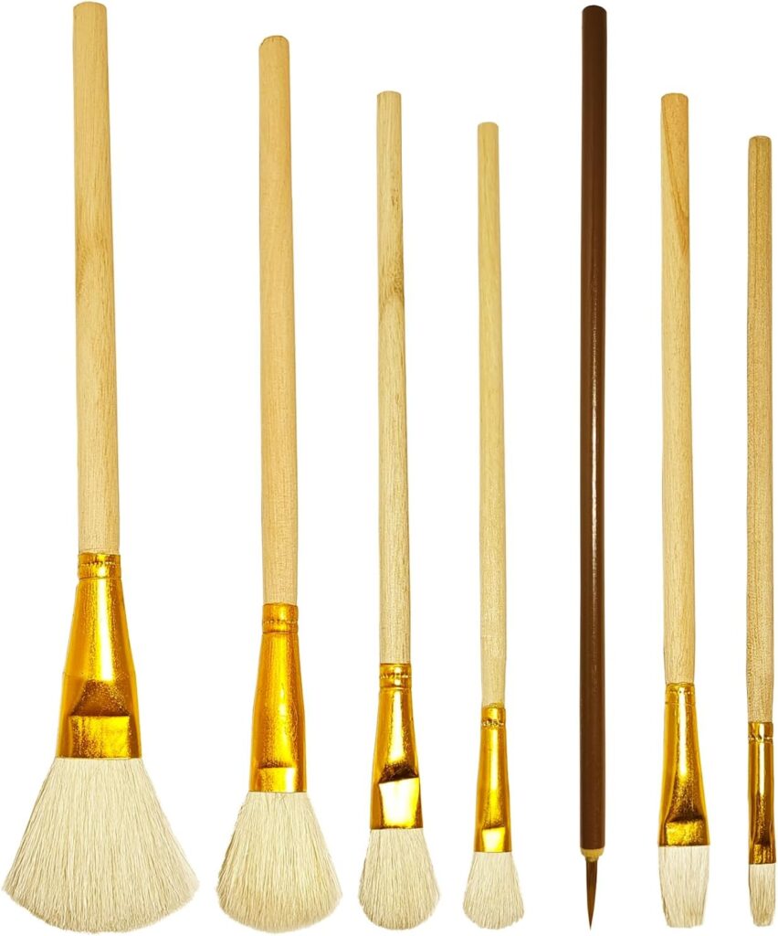 7 Pcs Pottery Glaze Brushes, Brush for Acrylic Painting, Watercolor Wool Paintbrush Set, Blending Brush with Wooden Handle for Students, Adults, Kids