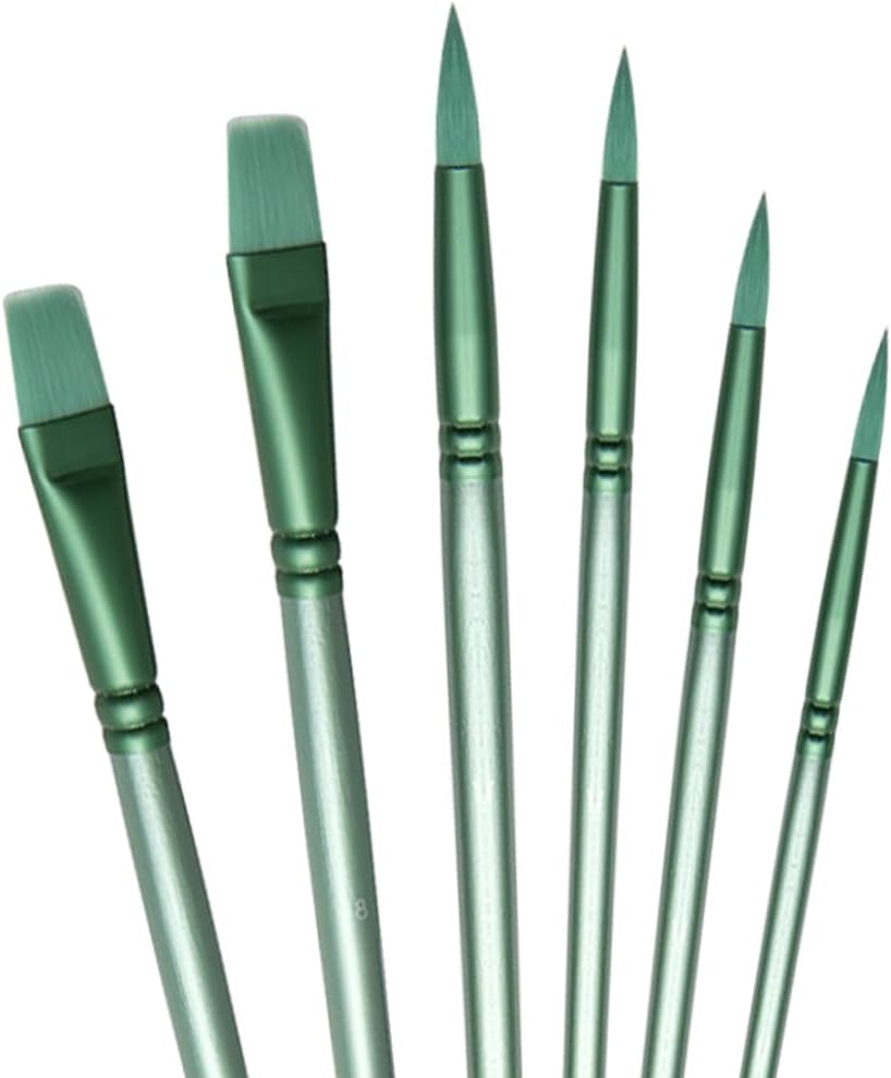 Acrylic Paint Brush Set, 6 pcs Watercolor Brushes, Painting Brush Nylon Hair Brushes for All Purpose Oil Watercolor Painting Beginner Kits (6, Green)