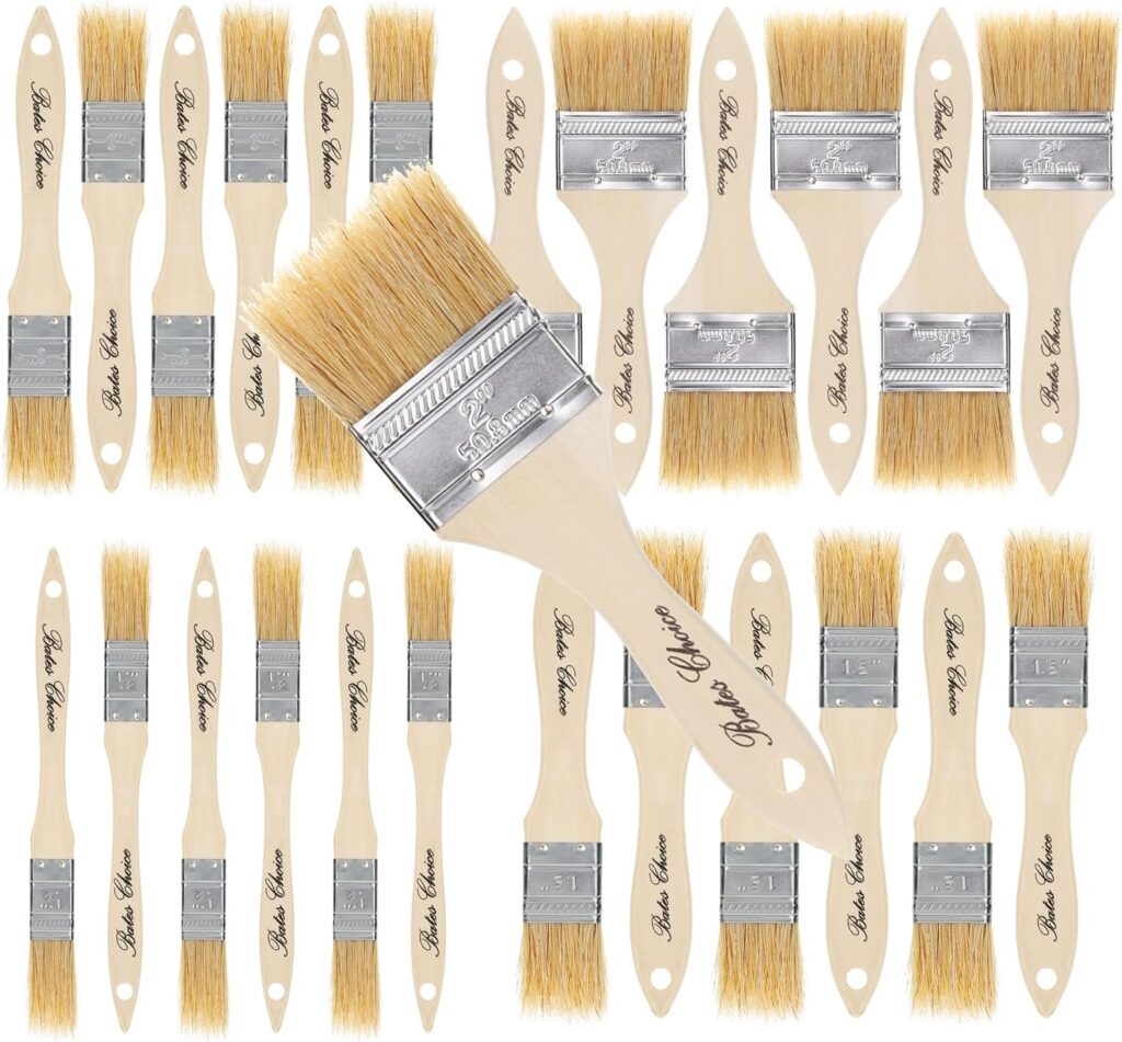 Bates- Natural Bristle Brush Set - Assorted Sizes, 24 Pack, Chip Brushes for Paint, Wood Stain, and More
