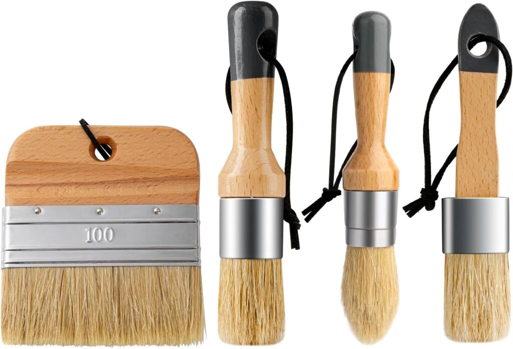 Chalk Paint Brushes Set of 4, Flat and Round, Natural Bristles