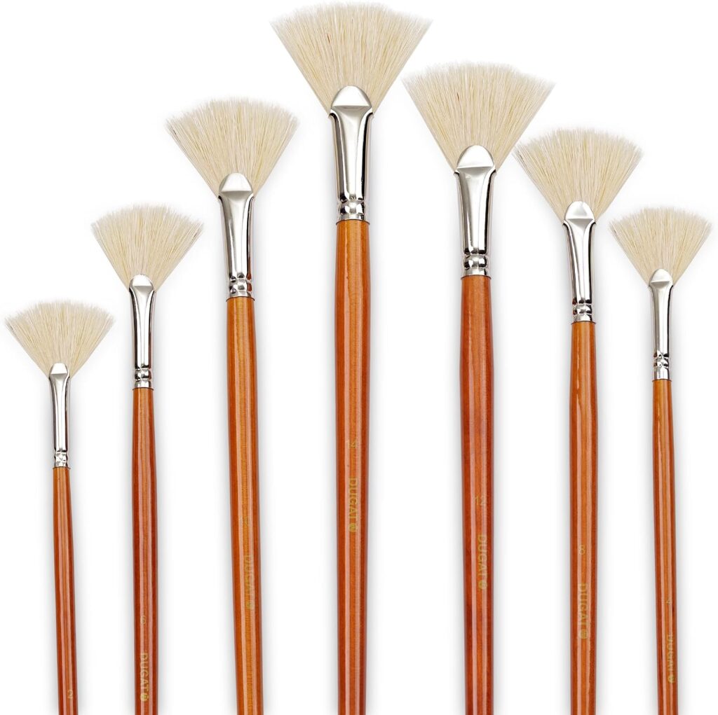 DUGATO Hog Hair Fan Paint Brush Set, 7-Piece Long Handle Brushes