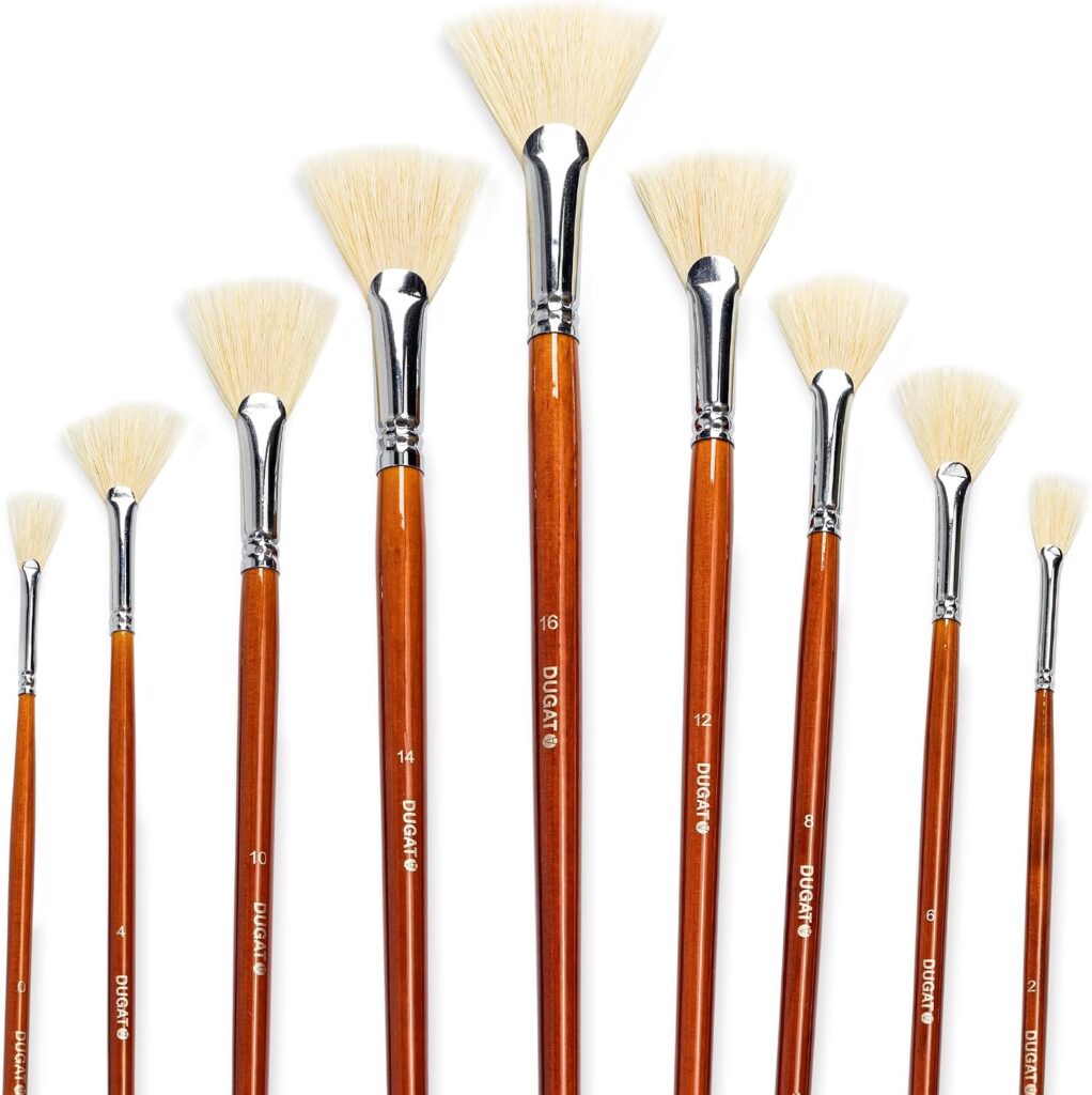 DUGATO Hog Hair Fan Paint Brush Set, 9-Piece Long Handle Brushes