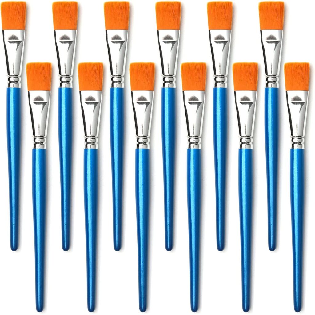 GACDR 1 Inch Flat Paint Brushes, 12 Bulk Acrylic Brushes for Watercolor