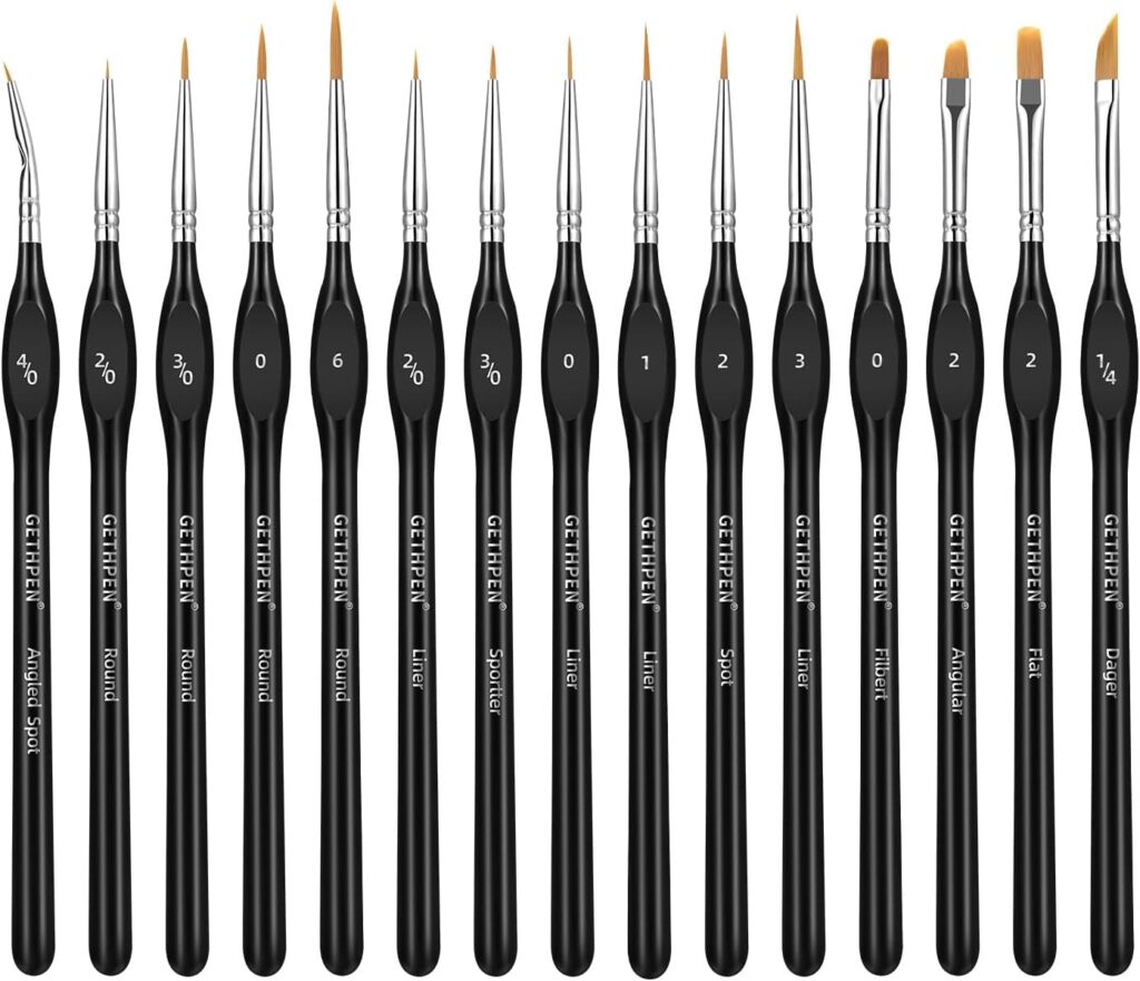 GETHPEN Miniature Paint Brushes, Micro Detail Paint Brush Set, 15pcs