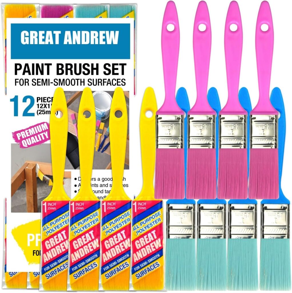Great Andrew 12 PCS Small Paint Brushes 1 Inch Painting Acrylic