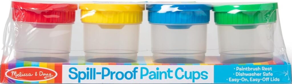 Melissa & Doug Spill-Proof Paint Cups - 4-Pack, Airtight Seal, Snap Lids