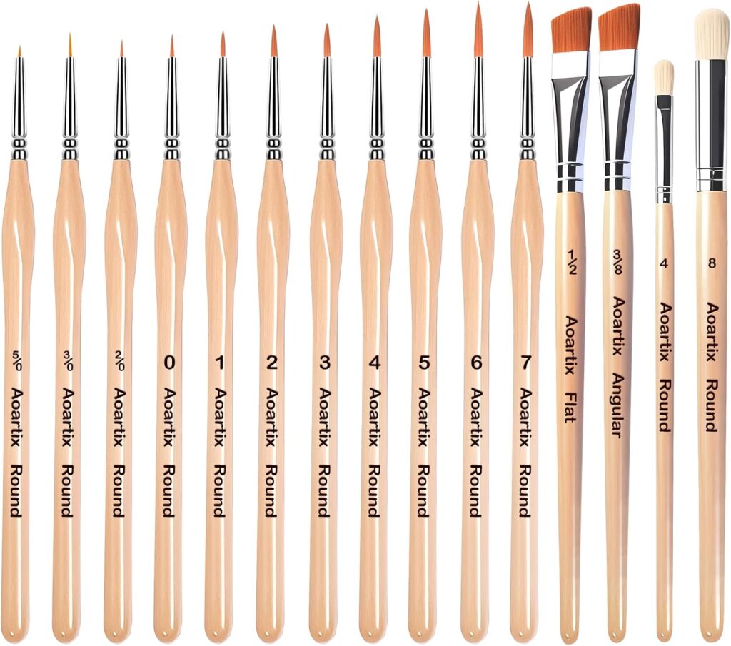Miniature Brush Dry Brushes, Aoartix 15 Pcs Model Paintbrush Set