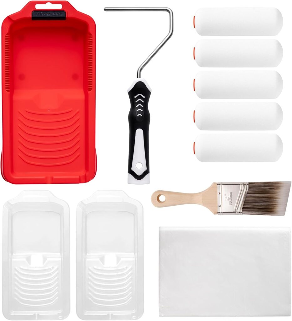 Mister Rui 4 Inch Foam Paint Roller Kit with Tray, Liners & Brush
