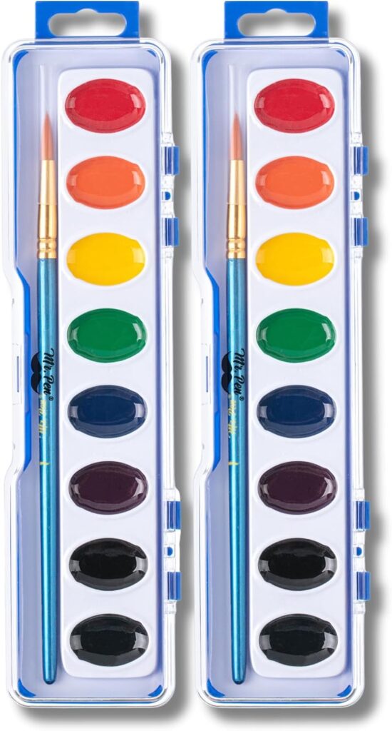 Mr. Pen- Washable Watercolors, 2 Pack, 8 Colors with Paint Brush