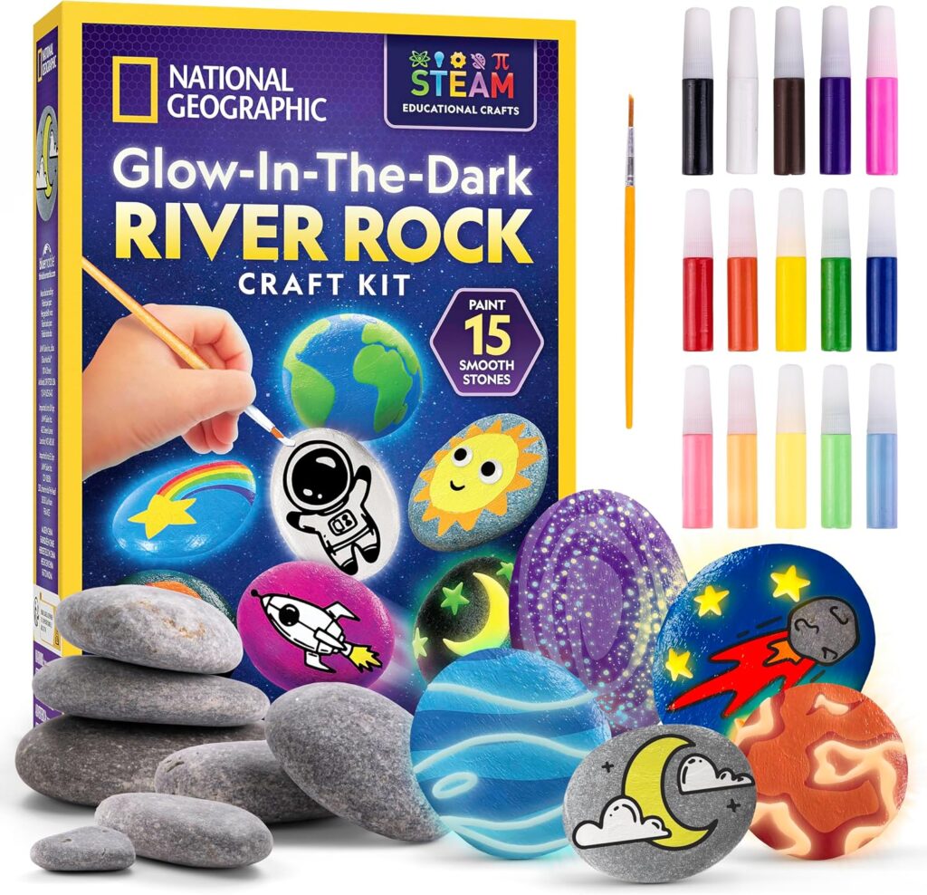 National Geographic Glow-in-the-Dark Rock Painting Craft Kit for Kids