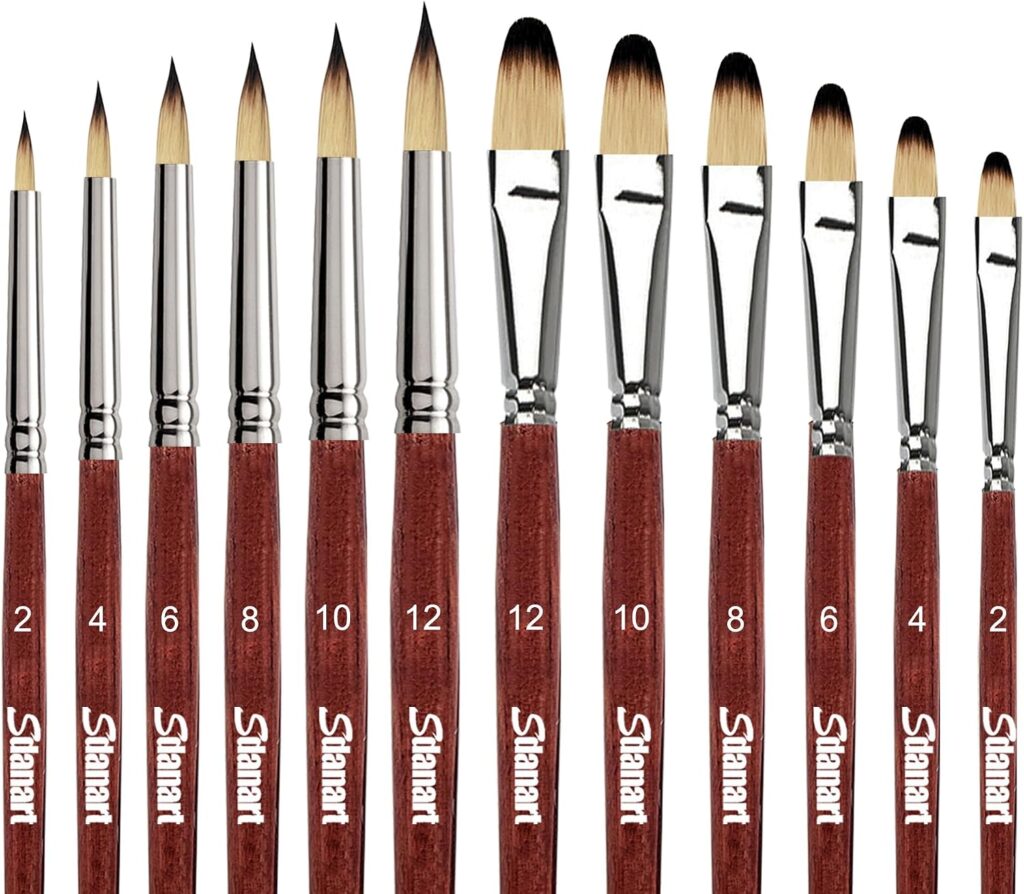 Sdanart 12 pcs Acrylic Paint Brushes Set,Round Pointed Tip Filbert Brush