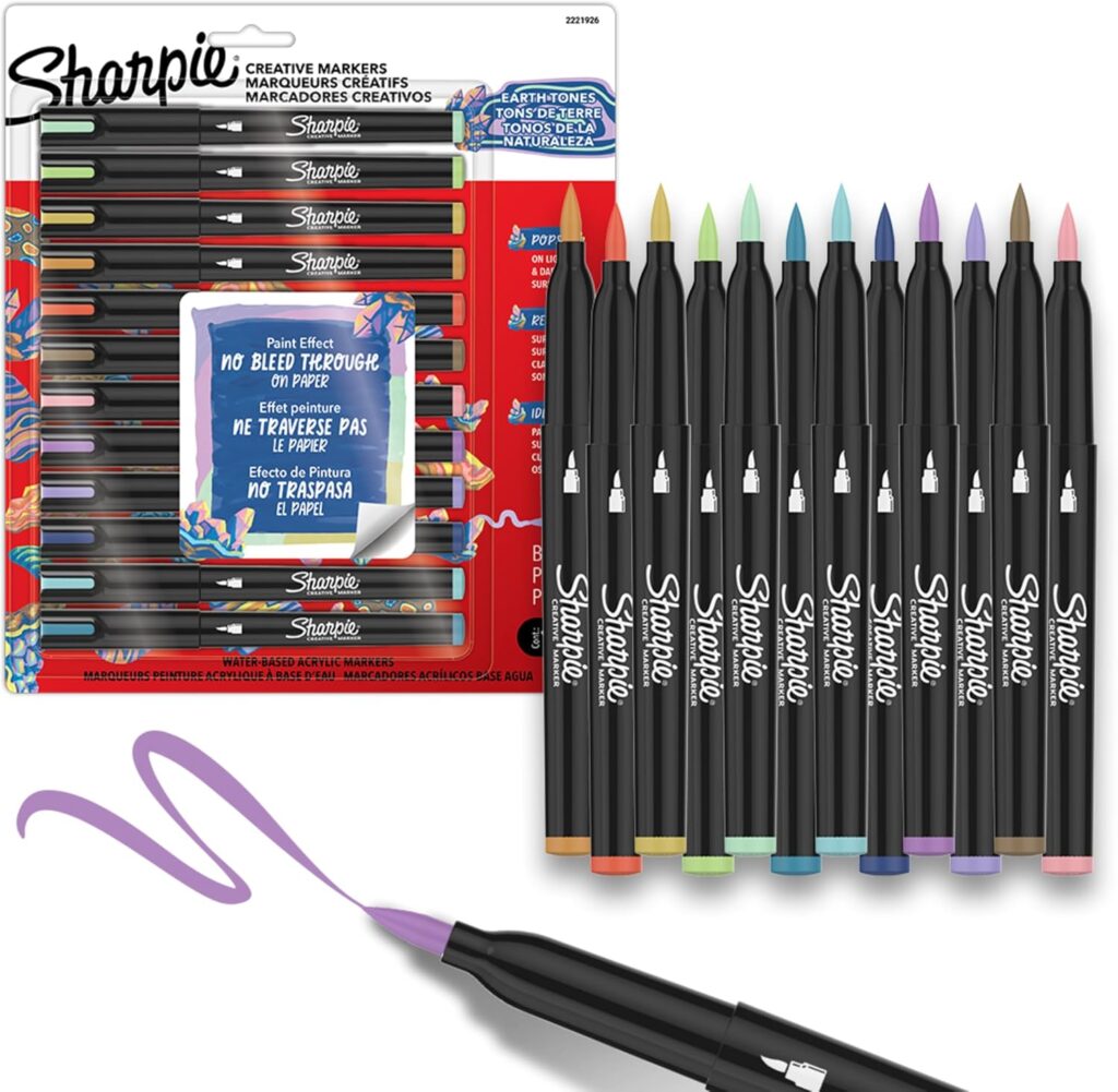 Sharpie Creative Markers, Earth Tones, Water-Based Acrylic Markers, Brush Tip, 12 Count