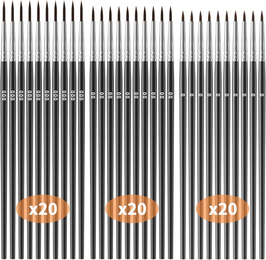 Tiny Detail Paint Brushes 60 Pcs Fine Paint Brushes Set with 3 Size #0#00#000 Liner Brush for Miniature 40k Model Crafts Watercolor Acrylics Oil