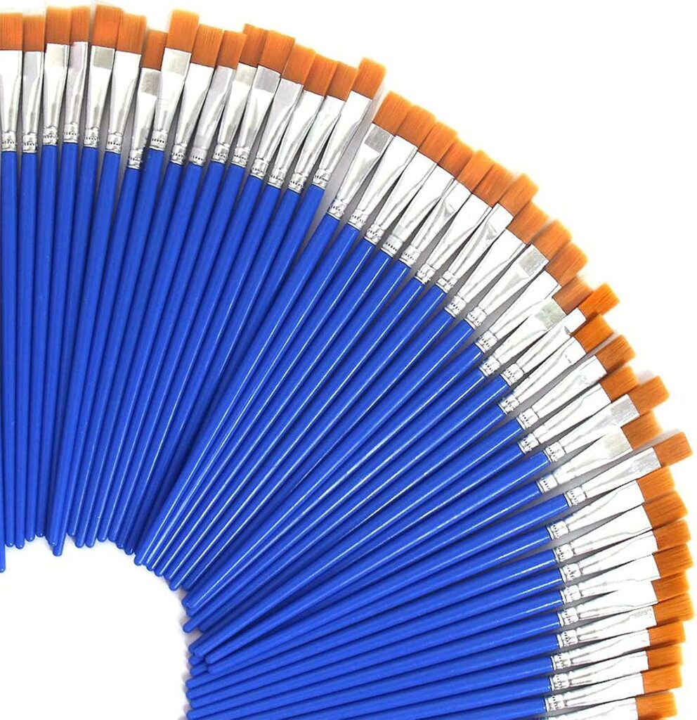 UPINS 60 Pcs 9mm Wide Flat Paint Brushes with Nylon Hair, Small Brush Bulk