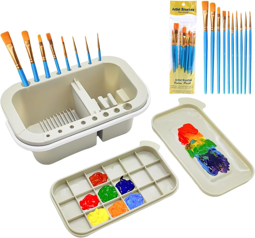 ZLY Paint Brush Cleaner,Paint Brush Holder Organizer with Palette,Grey